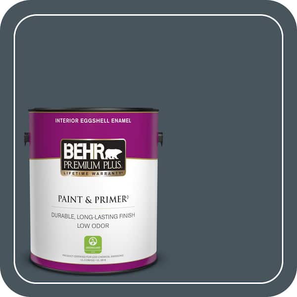 BEHR PREMIUM PLUS 1 gal. #BNC-40 Moody Black Eggshell Enamel Low Odor Interior Paint & Primer