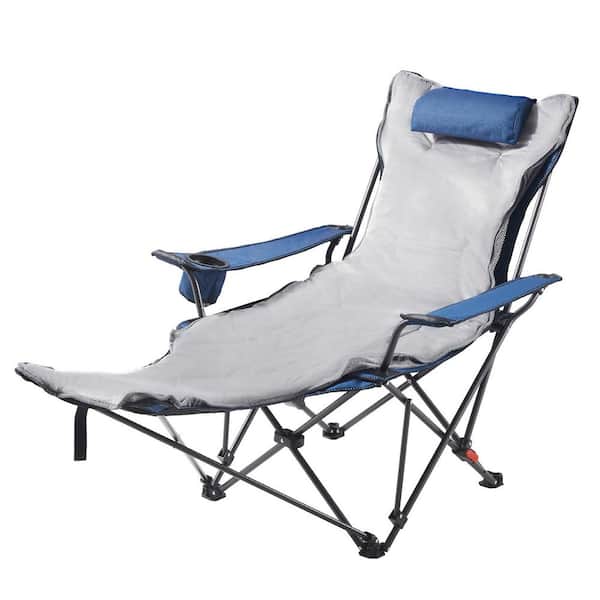 Camping Chair with 4 Positions Portable Lounger with Footrest, Soft Cushion, Supports 220 lbs. Blue and Gray 2025 Update