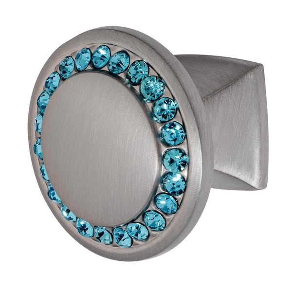 Wisdom Stone Isabel 1-1/4 in. Satin Nickel with Aqua Blue Crystal Cabinet Knob