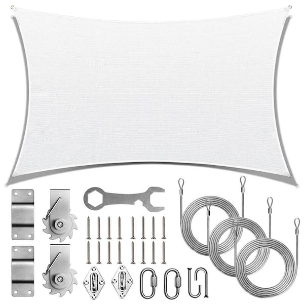 12 ft. x 16 ft. White Rectangle Sun Shade Sail Screen Canopy with Hardware TAWAL