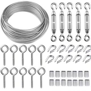 Kit Cavo D'Acciaio Per Luci Da Esterno: 220Ft (67 Metri) Di Fune In Acciaio Inox Rivestita Con Accessori