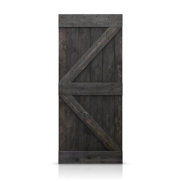 CALHOME K Series 42 in. x 84 in. Pre Assembled Charcoal Black Stained Solid Pine Wood Interior Sliding Barn Door Slab