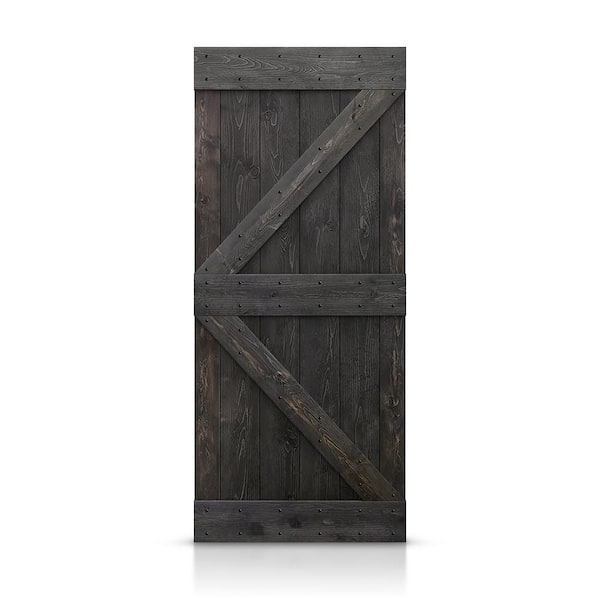 CALHOME 38 in. x 84 in. Distressed K Series Charcoal Black Solid Knotty Pine Wood Interior Sliding Barn Door Slab