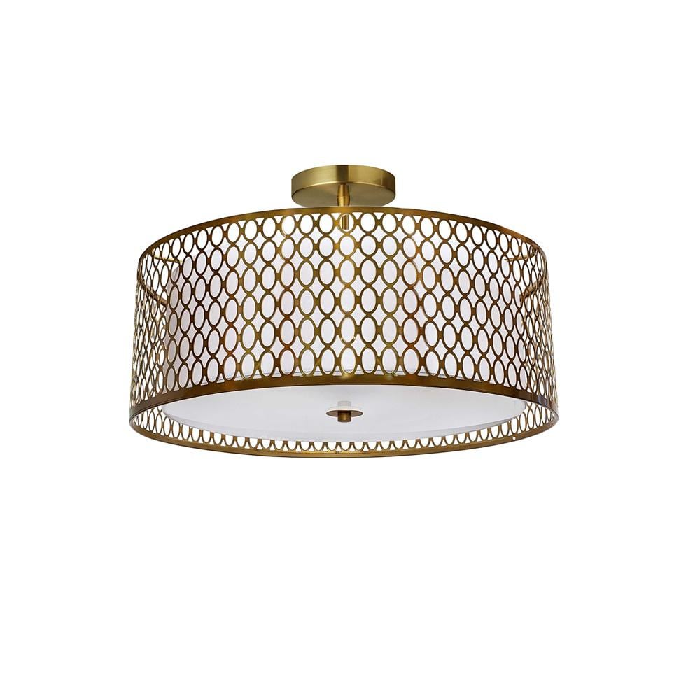 Kordan 8.5 in. 3-Light Aged Brass Semi-Flush Mount
