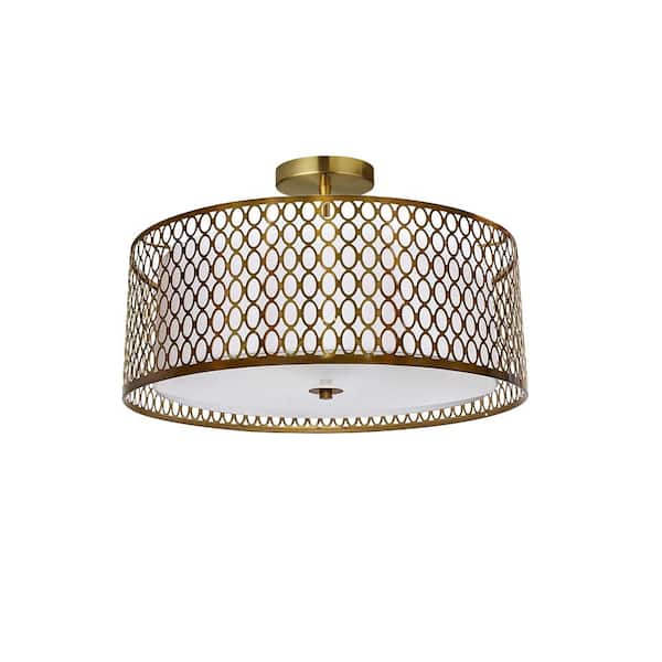 Dainolite Kordan 8.5 in. 3-Light Aged Brass Semi-Flush Mount
