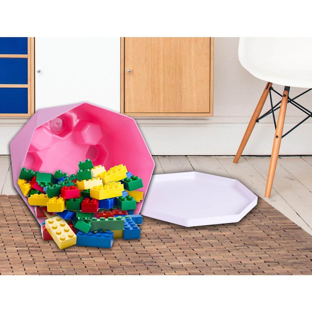Pink and White Geometric Plastic Storage Step Stool