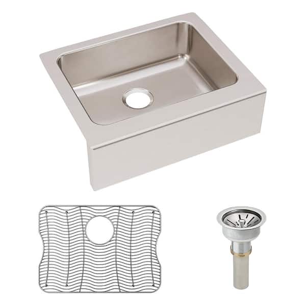 Elkay Lustertone Farmhouse Apron Front Stainless Steel 25 in. Single Bowl Kitchen Sink with Drain and Bottom Grid