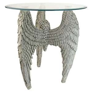 Angel Wings at Our Feet by artist Evelyn Myers Hartley 18.5 in. W Off-White Polyresin Glass-Topped Sculptural Table