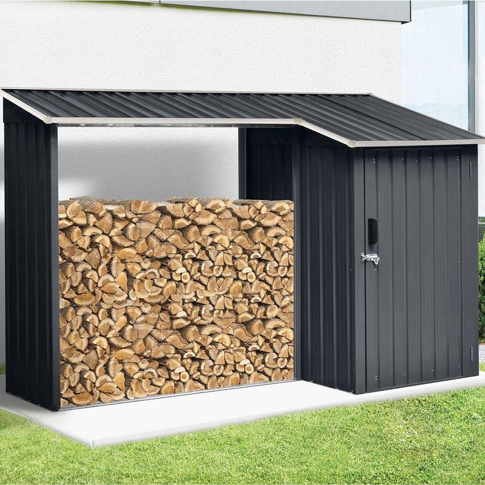 98 in. Dark Gray Galvanized Steel Outdoor Firewood Storage Shed