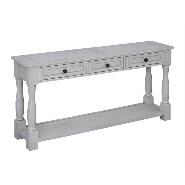 Gosalmon 64 In Gray Rectangle Wood Console Table With Drawers And Shelf For Entryway Hallway Living Room Extra Thick Sofa Aj627142eei Gray Rectangle Wood Console Table, Extra Long Parsons Console Table