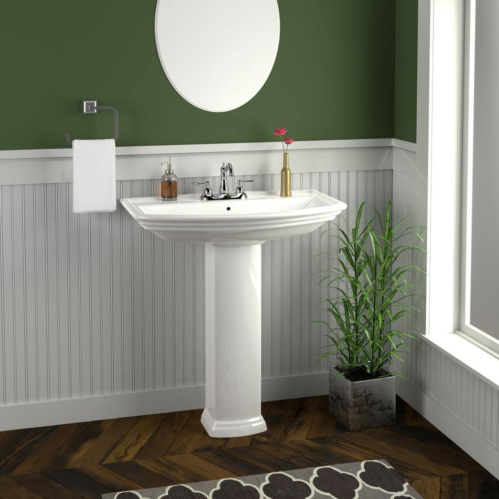Classic White Ceramic Pedestal Bathroom Sink with Overflow