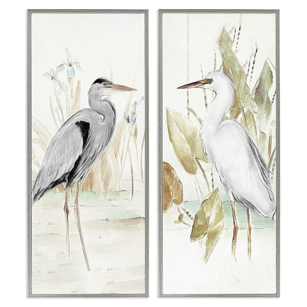 Heron Egret Marsh Landscape by Lanie Loreth 2 Piece Gray Framed Animal Giclee Art Print 30 in. x 13 in.