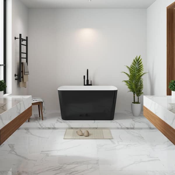 49 in. x 28 in. Soaking Tub Acrylic Freestanding Soaking Bathtub Square-Shape Japanese Gloss Black