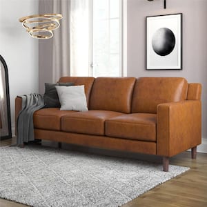 Bexley 77 in. L x 31.5 in. W Camel Faux Leather Upholstered 3-Seater Sofa