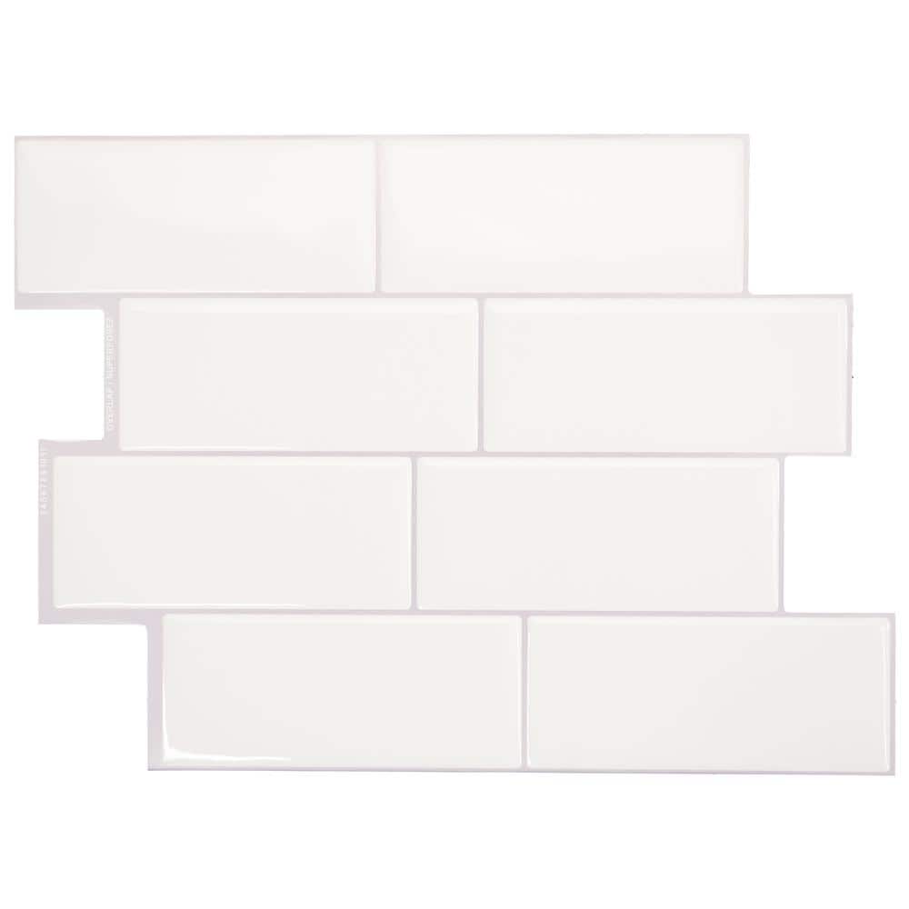 Smart Tiles Subway White 10.95 in. W x 9.70 in. H Peel and Stick Decorative Mosaic Wall Tile Backsplash (4-Pack)