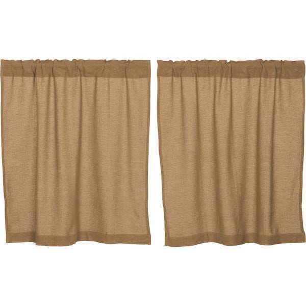 VHC BRANDS Burlap 36 in. W x 36 in. L Natural Tan Cotton Light Filtering Rod Pocket Curtain Window Panel Pair