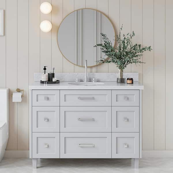 ARIEL Monroe 49 in. W x 22 in. D x 36 in. H Single Sink Bath Vanity in Grey with Italian Carrara Marble Top