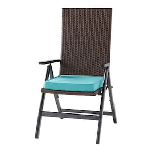 Wicker Outdoor PE Foldable Reclining Chair with Teal Seat Cushion