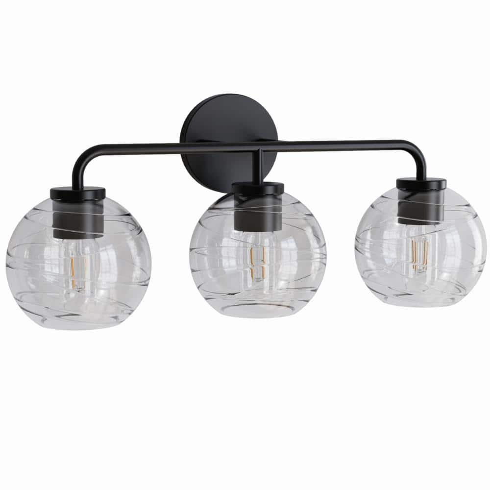 23 in. 3-Light Matte Globe Black Vanity Light with Clear Glass Shade No Bulbs Included for Bathroom price history on PriceWatchPro