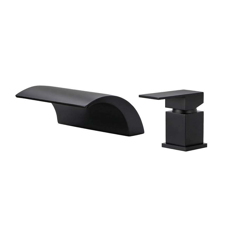 Single-Handle Deck-Mount Roman Tub Faucet with waterfall in Matte Black