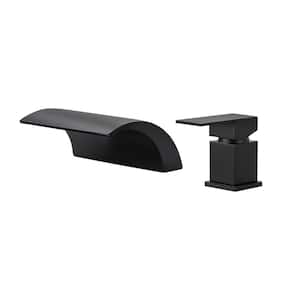 Single-Handle Deck-Mount Roman Tub Faucet with waterfall in Matte Black