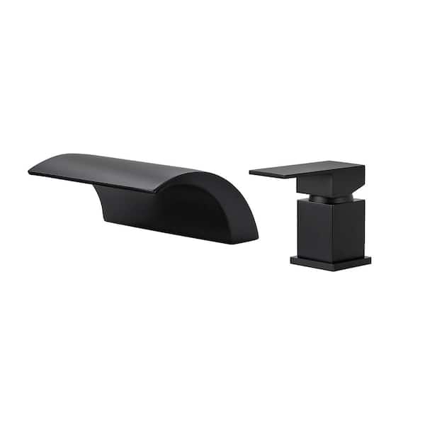 Unbranded Single-Handle Deck-Mount Roman Tub Faucet with waterfall in Matte Black