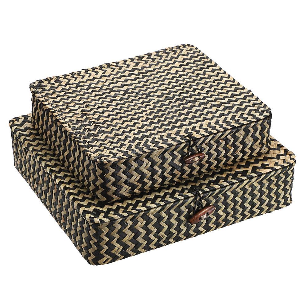 Black 13 in. x 2.95 in. Woven from natural seagrass Decorative box ，Suitable for shelf organization.Set of 2 price history on PriceWatchPro
