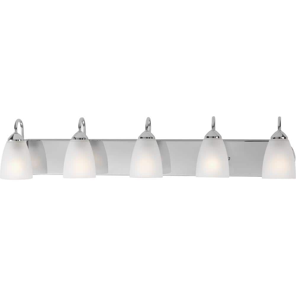 Polished Chrome 5-Light Bath Vanity with Etched Glass Shades
