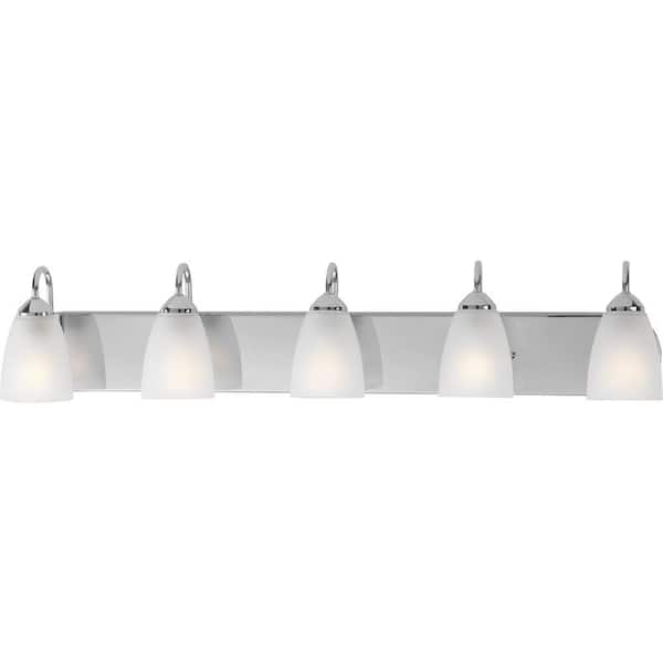 Gather Collection 36 in. 5-Light Polished Chrome Etched Glass Traditional Bathroom Vanity Light