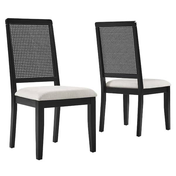 Arlo Faux Rattan and Wood Dining Side Chairs - (Set of 2) in Black Black Heathered Weave Ivory