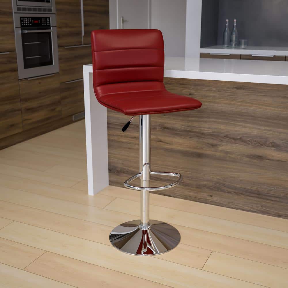 Burgundy Vinyl Adjustable Swivel Bar Stool with Chrome Base