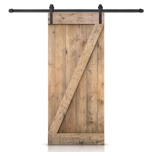 Z Series 20 in. x 84 in. Light Brown Stained DIY Knotty Pine Wood Interior Sliding Barn Door with Hardware Kit