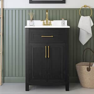 Beaufort 24 in. W x 19 in. D x 34 in. H Single Sink Bath Vanity in Ebony Wood with White Engineered Stone Top