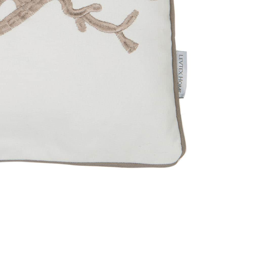 18" White and Taupe Embroidered Coral Square Pillow