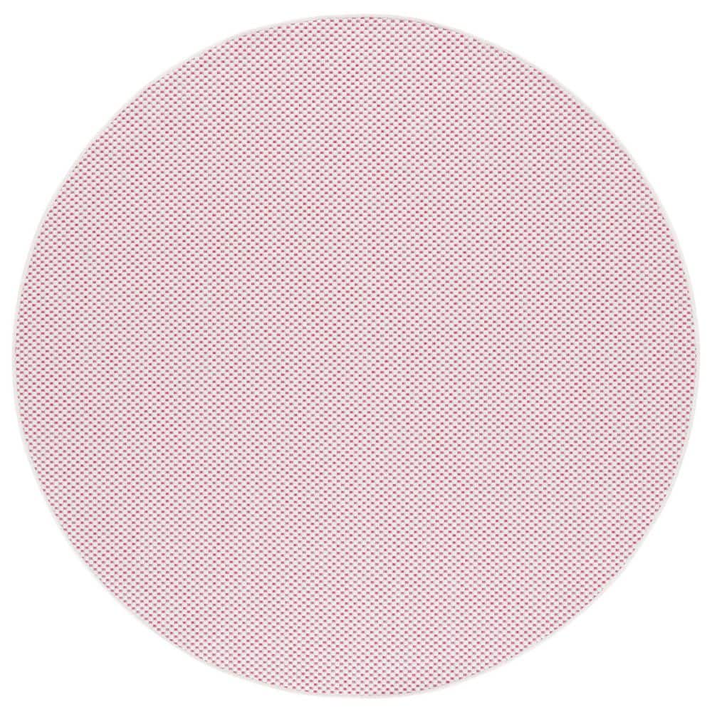 Courtyard Ivory/Pink 4 ft. x 4 ft. Solid Color Distressed Indoor/Outdoor Round Area Rug