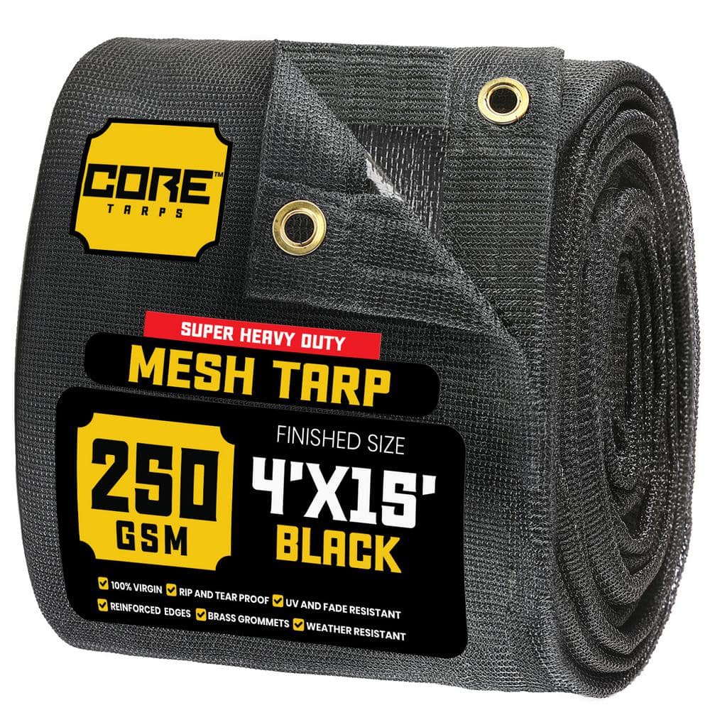 CORE TARPS 4 ft. X 15 ft. Black 250 GSM 7.5 OZ Heavy Duty
