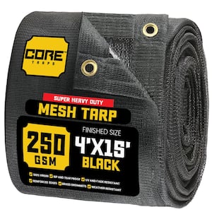 4 ft. X 15 ft.  Black 250 GSM 7.5 OZ Heavy Duty Mesh Tarp, UV Resistant