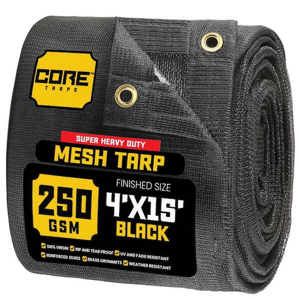 4 ft. X 15 ft.  Black 250 GSM 7.5 OZ Heavy Duty Mesh Tarp, UV Resistant