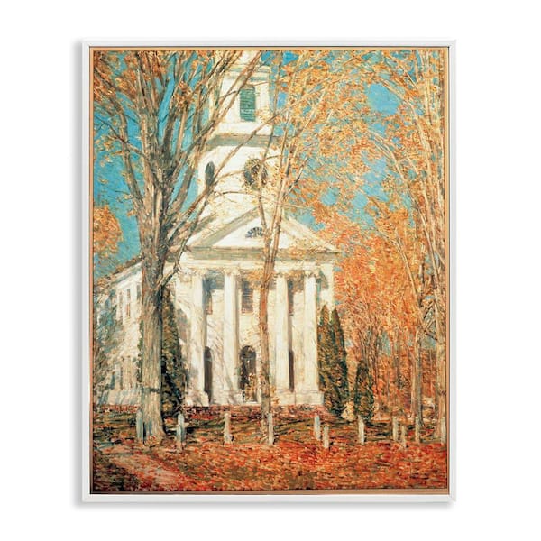 Stupell Industries Classic Church At Old Lyme by one1000paintings White Framed Graphic Architecture Art Print 11 in. x 14 in.