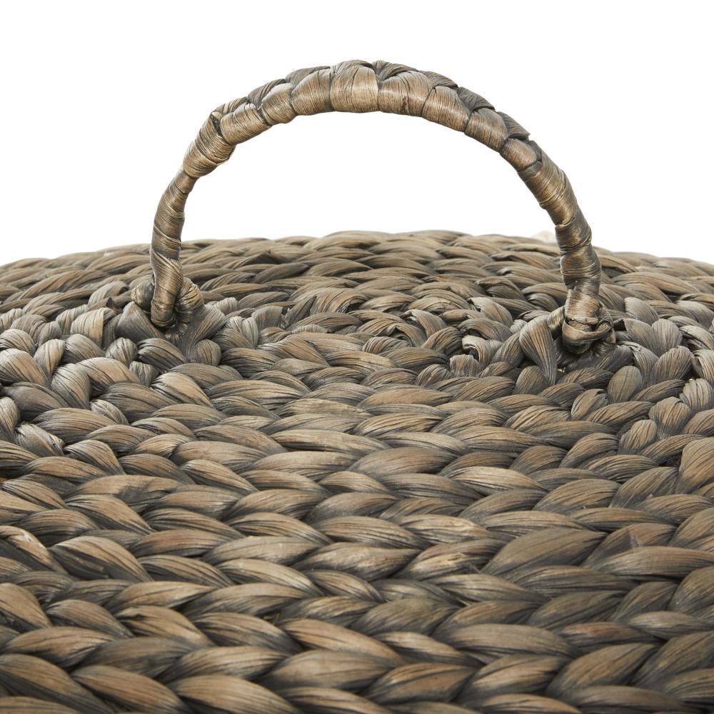 Traditional Seagrass Round Storage Basket with Lid - Dark Brown