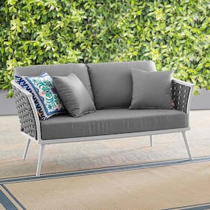Stance Aluminum Outdoor Loveseat in White with Gray Cushions