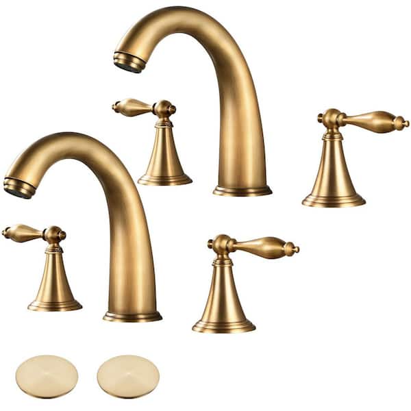AKLFGN Double handle 8 in. Widespread Bathroom Faucet 3 Hole Bathroom Sink Faucet in Antique Brass (2-Pack)