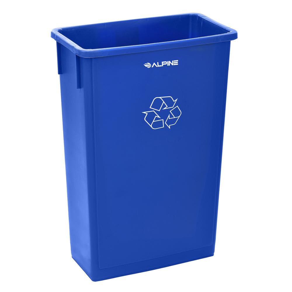 Blue 23 Gallon Plastic Commercial Recycle Bin with Drop Slot Lid