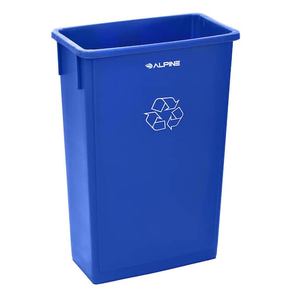 23 Gal. Blue Vented Heavy-Duty Plastic Vented Commercial Slim Recycling Bin with Drop Shot Lid
