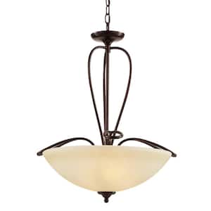 3-Light Oil Rubbed Bronze Pendant Light Fixture with Amber Tea Stained Glass Shade