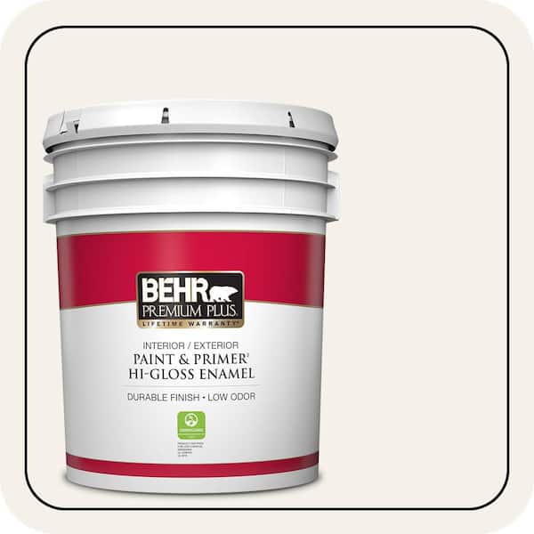 BEHR PREMIUM PLUS 5 gal. #W-B-200 Popped Corn Hi-Gloss Enamel Interior/Exterior Paint & Primer