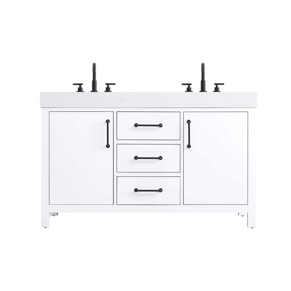 54 in. Double Sink White Bath Vanity with White Engineered Marble Top price history on PriceWatchPro