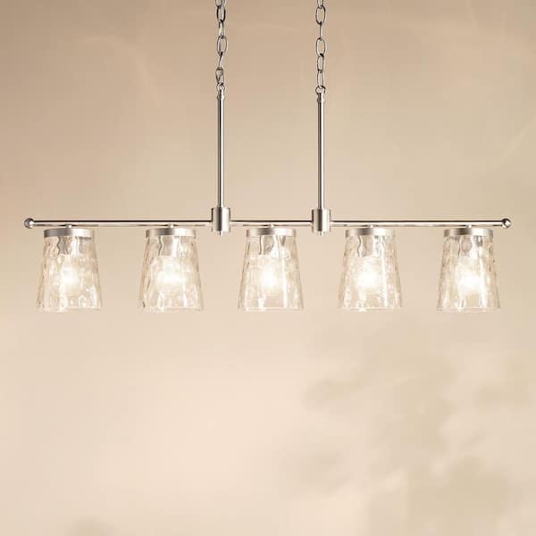 Coralise 5-Light Linear Chandelier with Clear Water Glass in Brushed Nickel