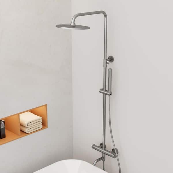 3-Spray 10 in. Wall Bar Round Dual Shower Head and Handheld Shower in Brushed Nickel (Valve Included)