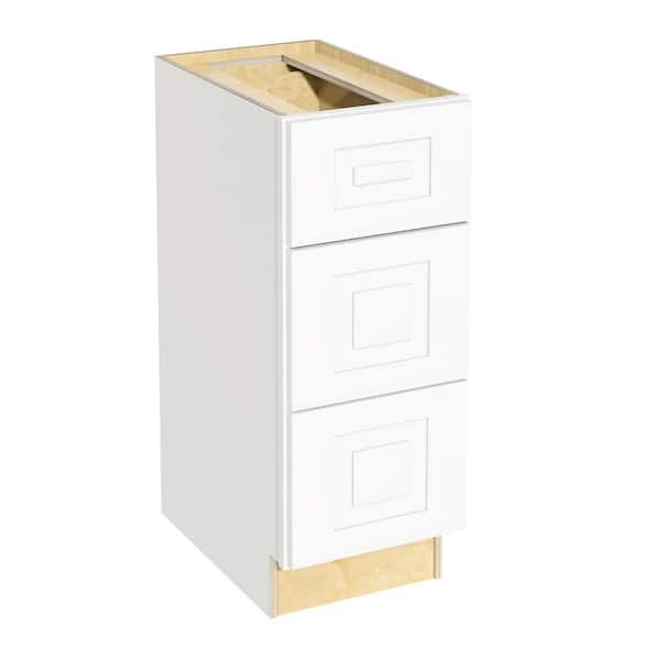 Home Decorators Collection Grayson 12 in. W x 21 in. D x 34.5 in. H Assembled Plywood Drawer Base Bath Cabinet in Pacific White with Soft Close